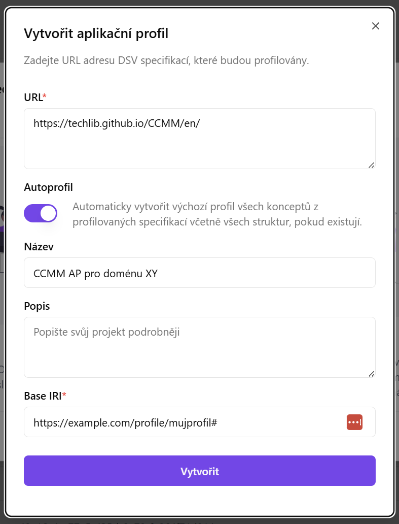 Informace o novém aplikačním profilu